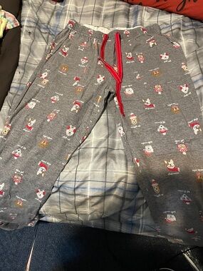 Kids Gray Holiday Dog Print Pajama Pants with Red Drawstring